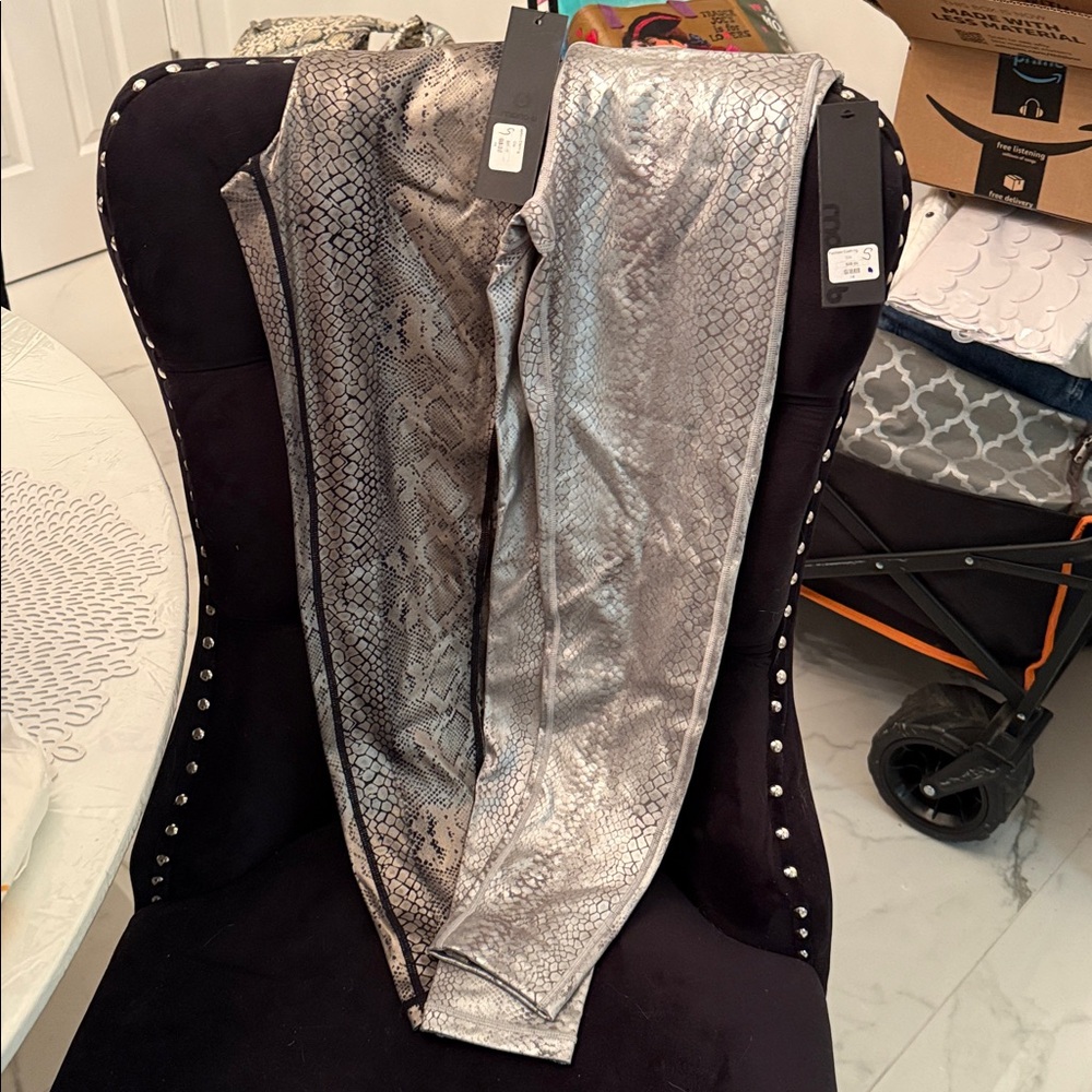 Mono B Silver Snake Print Leggings